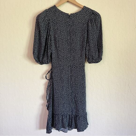 & Other Stories Short Puff Sleeve Ruffle Wrap Mini Dress 4 Small Blue Polka Dot - Picture 6 of 6